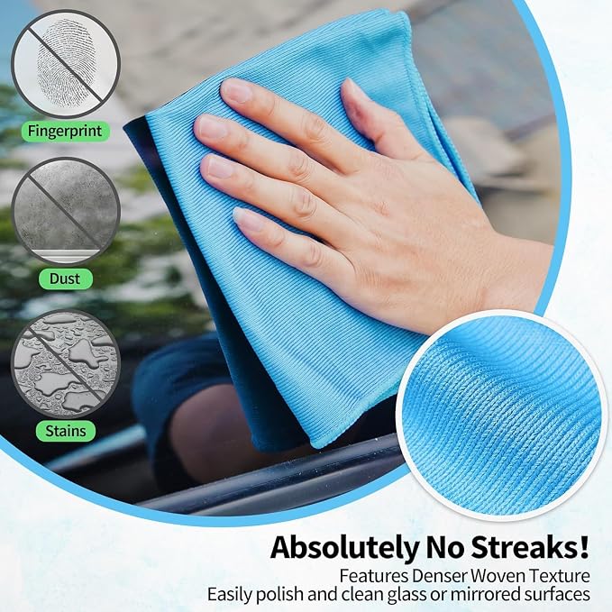 Microfiber Glass Cleaning Cloth, 6 Pack Window Glass Cleaning Rags, Reusable Lint-Free Streak Free Polishing Cloth Wipes for Stainless Steel, Eyeglasses, Mirrors, Screens & Lenses,16"x14"