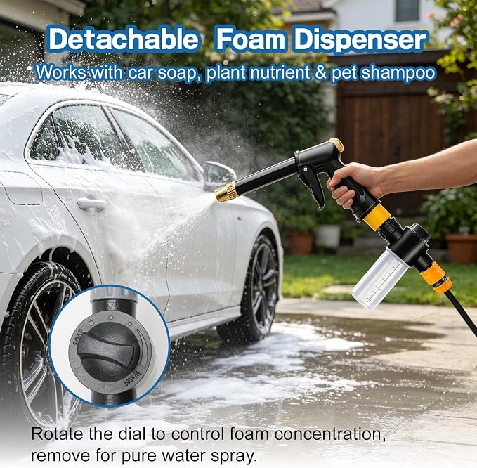 Jetterix High Pressure Water Jet Nozzle, Pressure Washer Gun, Heavy Duty Adjustable Twist Hose Nozzle Jet Sweeper Nozzle for 3/4" Garden Hose, 3 Spray Modes for Car Yard Patio Pets Washing (D)