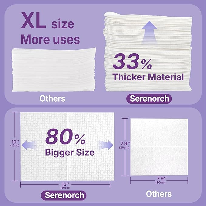 Disposable Face Towels XL, 150 Count | 10" x 12" Ultra Thick Facial Cleansing Cloths, Soft Dry Wipes for Sensitive Skin, Lint-Free Makeup Remover Towelettes