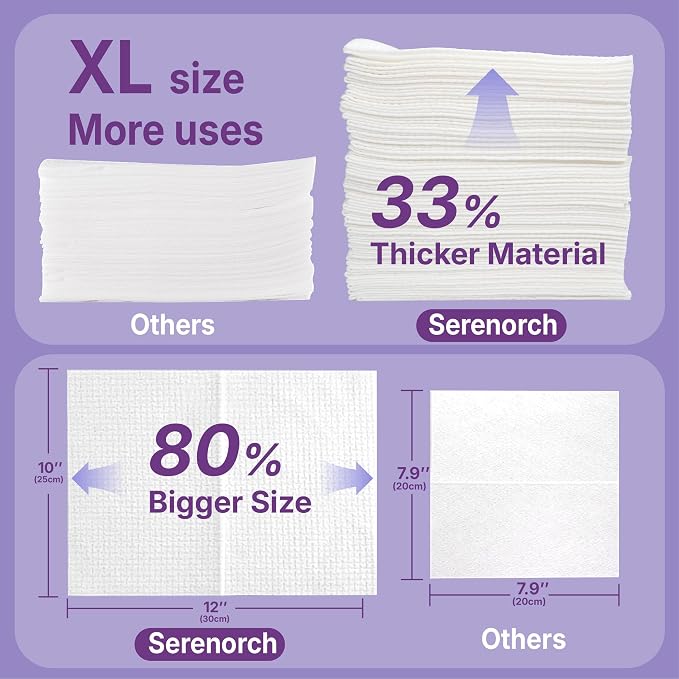 Disposable Face Towels XL, 100 Count | 10" x 12" Ultra Thick Facial Cleansing Cloths, Soft Dry Wipes for Sensitive Skin, Lint-Free Makeup Remover Towelettes