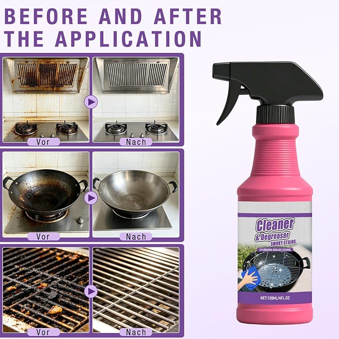 2Pcs Fast Acting Heavy Duty Grill Degreaser Spray, BBQ Grill Cleaner Spray for Outdoor Grills, Multifunctional Grease Remover for Oven Stove Air Fryer Grill, 120ml