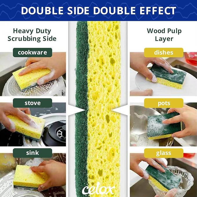 CELOX Dish Sponge for Kitchen, Easy to Cleaning, 6 Pack, Yellow