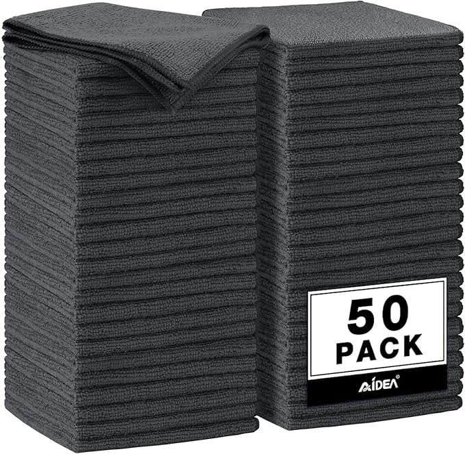 AIDEA Microfiber Cleaning Cloth Grey 50PK, Microfiber Towels for Cars, Premium Car Cloths, Dusting Cloth Lint Free Cleaning Rags for SUVs, House, Kitchen, Window, Workshops,11.5×11.5"