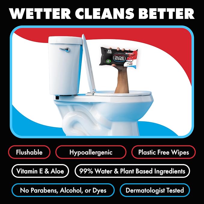 DUDE Wipes Poopsicle Flushable Wipes - Ice Pop Scented Extra-Large Adult Wet Wipes - 3 Pack (144 Count) - Infused with Vitamin E and Aloe - Septic and Sewer Safe