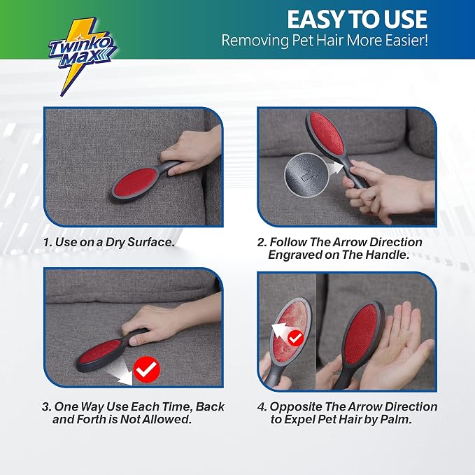 Twinko Max Lint Brush for Pet Hair, Reusable Lint Remover for Clothes | Double-Sided Head, Classic Velvet fabric, Ideal for Pet Hair Removal, Couch & bedding Cleaner, Dog & Cat Fur Removal