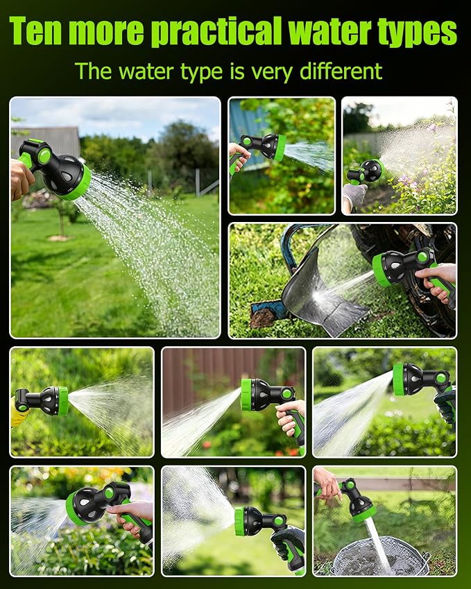 Hose Sprayer Nozzle Heavy Duty - 10 Spray Patterns Garden Hose Nozzle with Adjustable Flow Control for Watering Plants, Washing Cars,Washing Pets, Thumb Control (Green)