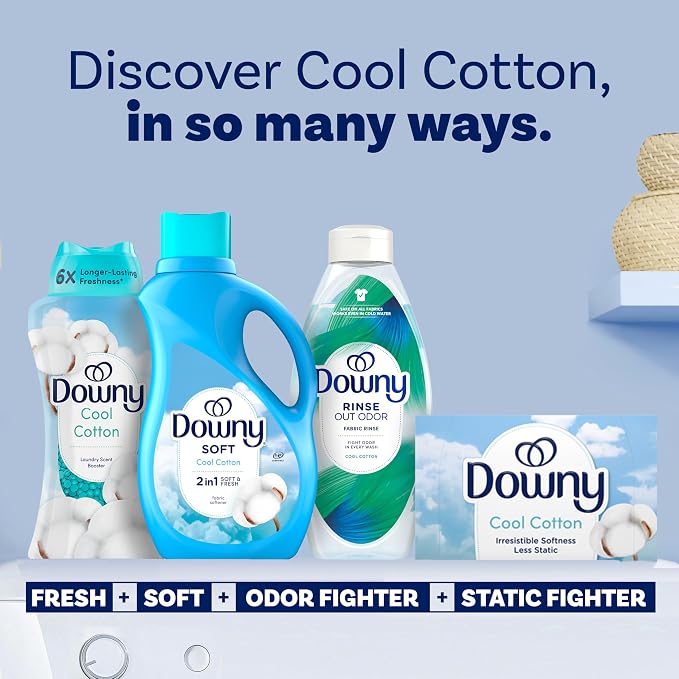 Downy Soft, 2 in 1 Soft and Fresh Liquid Fabric Softener, Cool Cotton, 111 fl oz, 150 Loads, Fabric Conditioner Liquid provides softness and freshness for fabrics