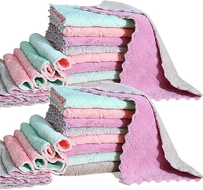 24 Pack Cleaning Cloth Kitchen Cloth, Dish Towels Super Absorbent Coral Velvet Dishtowels, Microfiber Premium Soft Tea Towels, Quick Dry Rags, Multipurpose Reusable Washcloths, Non-Stick Oil Cloths.