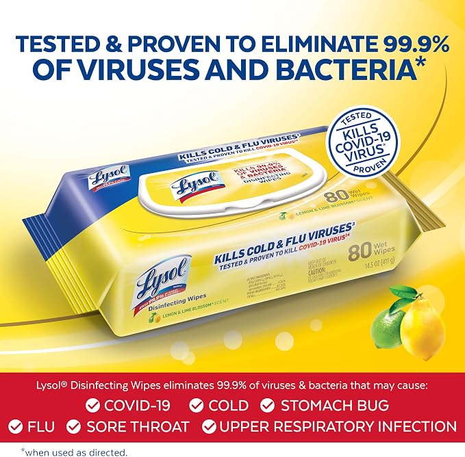 Lysol Disinfectant Handi-Pack Wipes, Multi-Surface Antibacterial Cleaning Wipes, for Disinfecting and Cleaning, Lemon and Lime Blossom, 480 Count (Pack of 6)