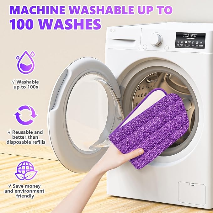 3 Pack Reusable Mop Pads Compatible with Swiffer PowerMop, Wood Floor Pads Microfiber Mop Replacement Refills Machine Washable for All Floor Surfaces