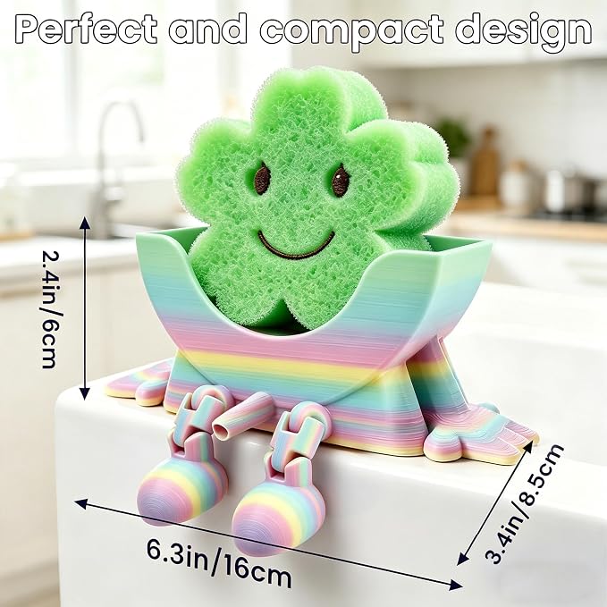 Creative Drainage Sponge Holder: Traceless Glue, 3D Printed Funny Kitchen Sink Holder, Keeps Sponge Dry – for Scrub Daddy (1, Gradient Random)