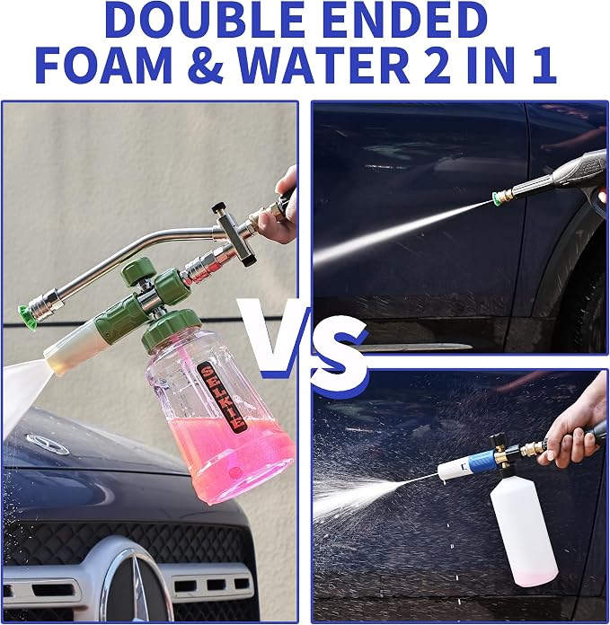 Selkie Foam Cannon with Double Tip Attachment,Adjustable Pressure Washer Foam Blaster with with Dual-Connector Accessory,5 Power Washer Sprayer Nozzles, 1/4" Quick Connect, 3600 PSI