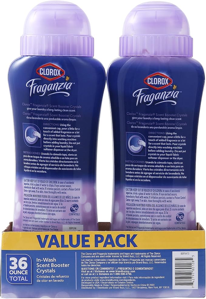 Clorox Fraganzia Laundry Scent Booster Crystals In-Wash Fragrance Beads Fresh-Smelling Clothes and Linens Safe for All Fabrics and Colors Lavender with Eucalyptus 18 OZ 2 Pack Twin Pack Value