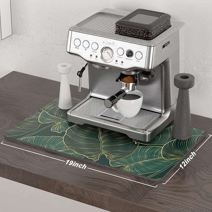 Rnivvi Coffee Mat, 12" x 19" Cute Tropical Theme Coffee Bar Mats for Espresso Machine Station Accessories and Organizer, Hide Stain Rubber Backed Absorbent Dish Drying Pad for Kitchen Counter, Palm
