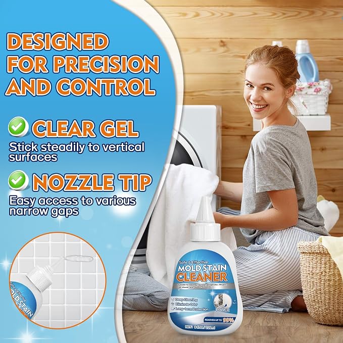 Vigorder Mold Stain Cleaner Gel, 8 FL oz Heavy-Duty Household Cleaner for Washing Machine Gasket, Shower Caulk, Bathroom Grout & Front Loader Seal