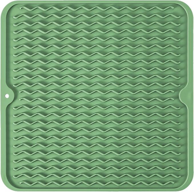 Silicone Dish Drying Mat for Multiple Usage, Easy clean, Eco-friendly, Heat-resistant Dish Drainer Mat for Kitchen Counter,Sink,Refrigerator or Drawer liner (12" x 12", Dark Green)