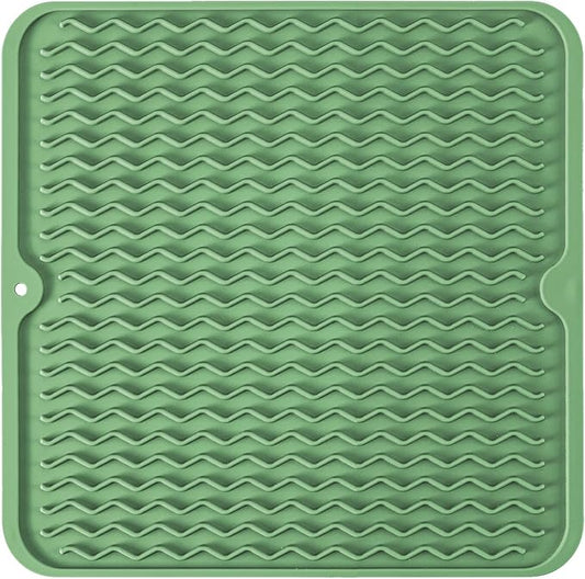 Silicone Dish Drying Mat for Multiple Usage, Easy clean, Eco-friendly, Heat-resistant Dish Drainer Mat for Kitchen Counter,Sink,Refrigerator or Drawer liner (12" x 12", Dark Green)