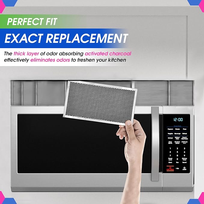 Microwave Charcoal Filter 11.2" x 6.1" for JX81A WB2X9883 GE Microwave Filter Replacement - Carbon Filter Freshens and Filters Kitchen Oven Air in Over-the-Range Stove Fan (2-Pack)