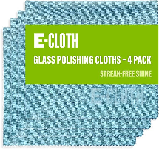 E-Cloth Glass & Polishing Cloth - Microfiber Cleaning Towel Cloth for Windows, Cars, Mirrors, Eyeglasses, & More, Streak Free Clean, Reusable & Machine Washable - Alaskan Blue (4 Pack)