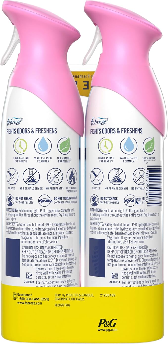 Febreze Air Mist, Air Freshener Spray, Odor Fighting Room Spray, Deodorizer for Home Bathroom Kitchen Office Apartment Dorm Room Classroom, Downy April Fresh Scent, 8.1oz (Pack of 2)