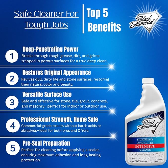 Black Diamond Stoneworks Stone & Tile Intensive Cleaner – Professional Deep Cleaner for Marble, Limestone, Travertine, Granite, Slate, Ceramic & Porcelain Tile – Acid-Free Concentrate (1-Qt.)