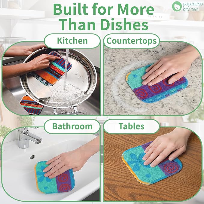 Reusable Dish Scrub Pads (12 Pack) – Non-Scratch Kitchen Scrubbers for Dishes, Pots & Pans – Sponge Alternative, Long-Lasting, Washable & Best Value Pack