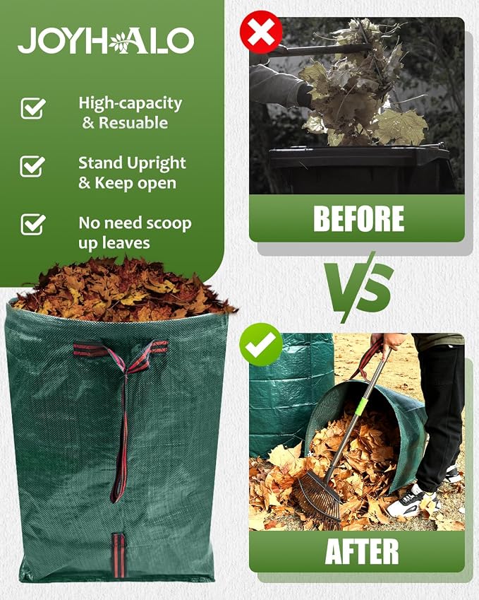 2 Pack 50 Gallon Dustpan-Type Garden Bag for Yard Waste | Dustpan-Type Garden Bag, Reusable, Heavy Duty, Standable, With Handles, For Collecting Leaves,Grass Clippings,Outdoor Debris