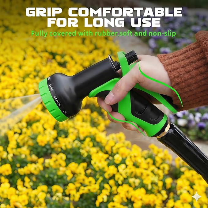 Garden Hose Nozzle with 10 Spray Patterns – High Pressure Water Sprayer for Car Washing, Pet Bathing & Lawn Care with Lock Feature & Comfort Grip – Fits All 3/4" Standard Hoses Thread