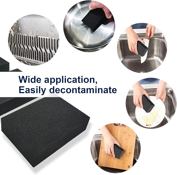 Krisler 8pc Black Carborundum Sponge Nano Emery Sponges Caspian Stone Pot Clean Brush Rust Eraser Grit Scouring Pads Pot Cleaning Pads with Carborundum Washing Kitchen Cleaner Tool(thickness-1inch)