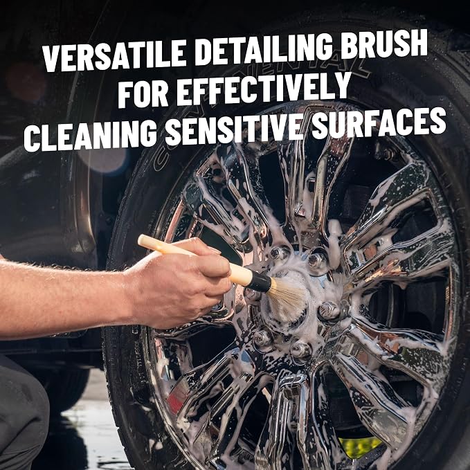 Chemical Guys, Boars Hair Detailing Brush for Wheels, Grilles & Interior | Soft boars-hair bristles gently clean wheels, grilles, emblems and interior surfaces without scratching