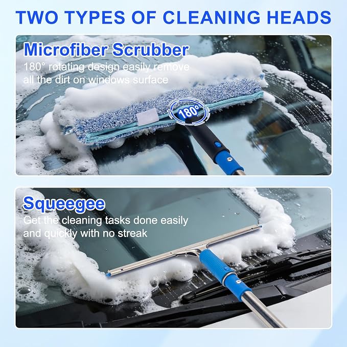 Professional Window Cleaning Kit with 6ft Long Handle, 3 Gallon Bucket | 14" Squeegee,15" Scrubber,Spray Bottle,Cloth,Window Washing Equipment Cleaner Tool for Outdoor Commercial Household