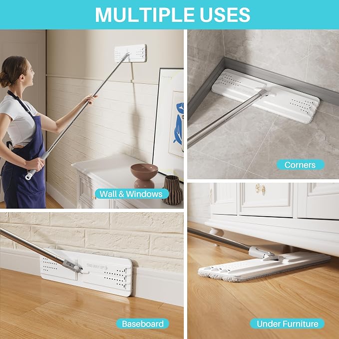 JOYMOOP 8L (2.1 Gal) Large Capacity Mop System with Extension Handle, Perfect for Household and Commercial Floor, Window, and Wall Cleaning - Includes 3 Washable Microfiber Pads for Wet and Dry Use