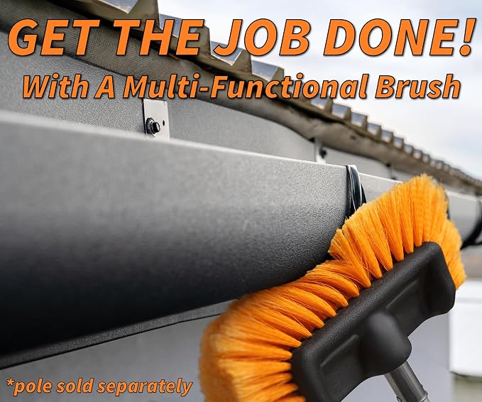 Hard Bristle Deck Scrub Brush Heavy Duty (Pole Sold Separately) | Concrete Scrub Brush for Exterior House Cleaning // Screw On Floor Brush Scrubber Fits Standard Acme Threaded Extension Poles