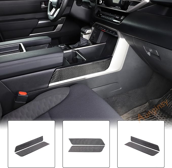 Real Carbon Fiber Center Console Gear Control Panel Side Strip Cover Trim Fit Toyot@a Tundra/Sequoia 2022-2024 Car Inner Center Console Gear Box Side Panel Protect Sticker Moulding Strip Accessories