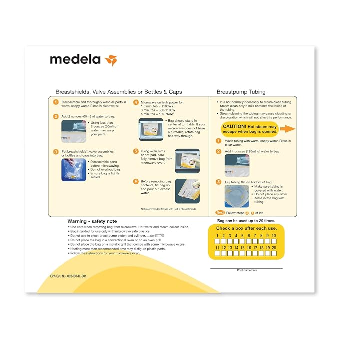 Medela Quick Clean Micro-Steam Bags for Bottles and Breast Pump Parts, 5 Count, (Pack of 2)