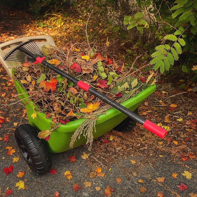 Garden Leaf Rakes for Leaves - 85" Adjustable Roof Cleaning Rake with Expandable Steel Head (8”-17”), Collapsible for Gardening Beds,Lawn,Shrub,Small Areas,Pine Needle& Camping Use