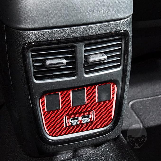 Trim USB Port Panel Fit for Dodge Charger/Chrysler 300 2011-2023 | Real Carbon Fiber | Accessories | Trim USB Port Panel Trim Stickers | Anti-scratch | Self-adhesive | Red