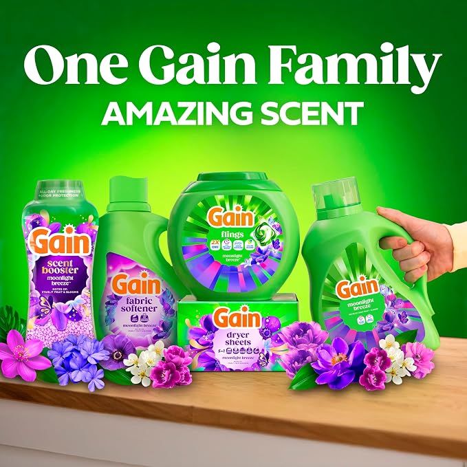 Gain In-Wash Laundry Scent Booster Beads Long-Lasting Fresh Scent Beads All Day Freshness and Odor Protection, Moonlight Breeze Scent, 12.2 oz (Packaging May Vary)