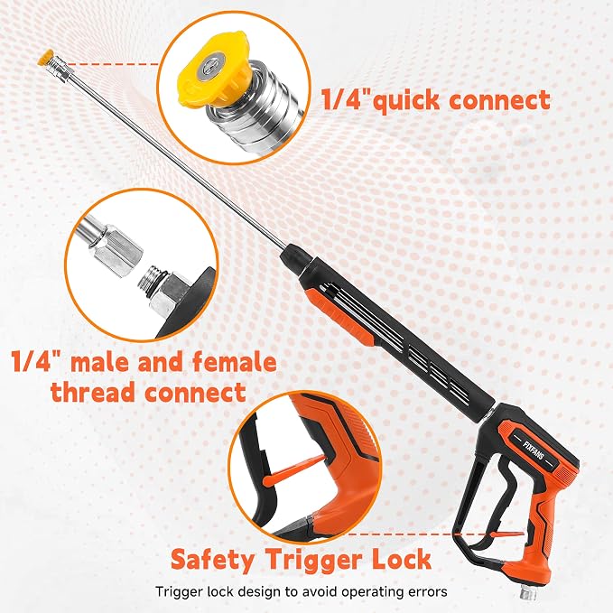 FIXFANS Pressure Washer Gun and Hose Kit, 50FT Power Wash Hose, M22 Fitting | High Pressure Washer Replacement Wand Extension, 5 Nozzle Tips