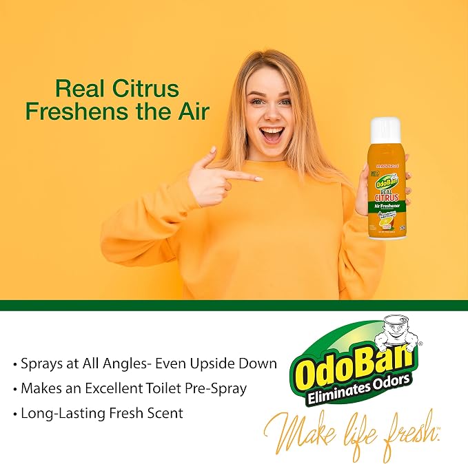 OdoBan 360-Degree Continuous Spray Natural Oil Real Citrus Orange Air Freshener, 10 Ounce, and Multipurpose Disinfectant Cleaner, 32 Ounce Spray, Made in the USA
