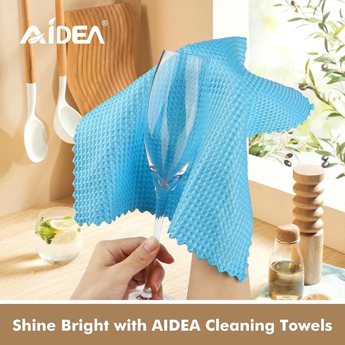 AIDEA Microfiber Glass Cleaning Cloth 12PK, Magic Cleaning Cloth 11×11" | Lint Free Cloth Polishing Rags, Stainless Steel Wipes for Glass, Windows, Mirrors, Stainless Steel, Kitchen Dishcloths