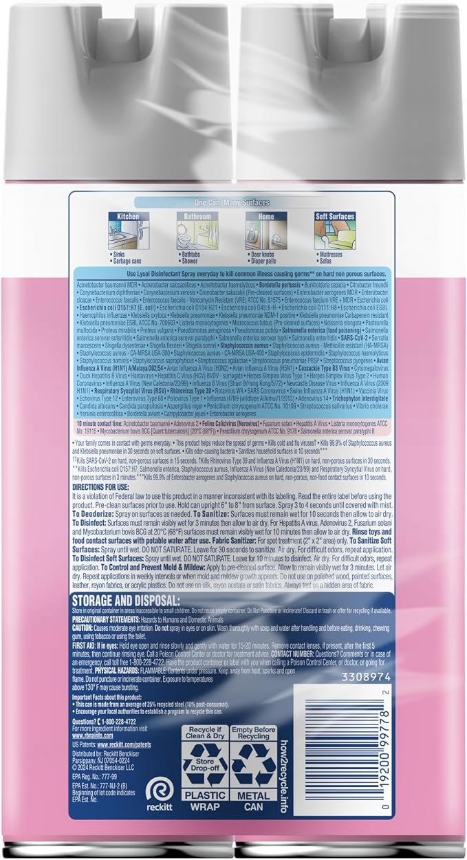 Lysol Disinfectant Spray, Household Cleaning Supplies, Disinfecting Multi-Purpose Room Spray, Antibacterial Sanitizer, Deodorizer, Kills Hantavirus, Early Morning Breeze, 19 Fl Oz (Pack of 2)