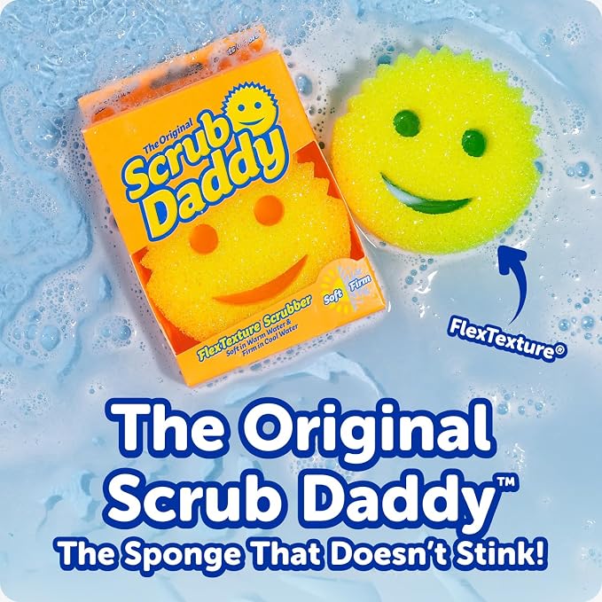 Scrub Daddy 6 Kitchen Sponges & 1 Daddy Caddy Dish Sponge Holder - BPA Free & Made with Polymer Foam - Stain & Odor Resistant, Scratch-Free Multipurpose Scrubbers