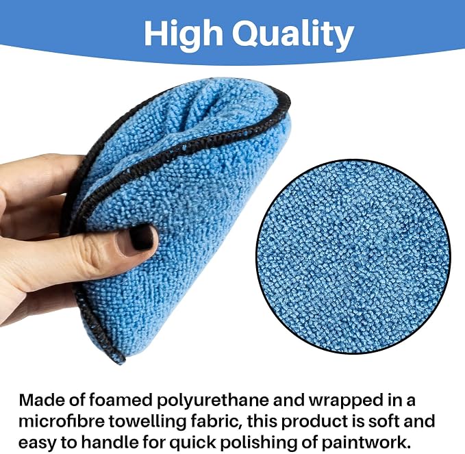 Sukh 12 Pack Microfiber Applicator Pads - 4.72 Inch Car Wax Applicator Pads | Round Blue Foam Sponges for Car Waxing, Buffing and Fine Polishing, Ultra Soft High Density Auto Detailing Supplies Set