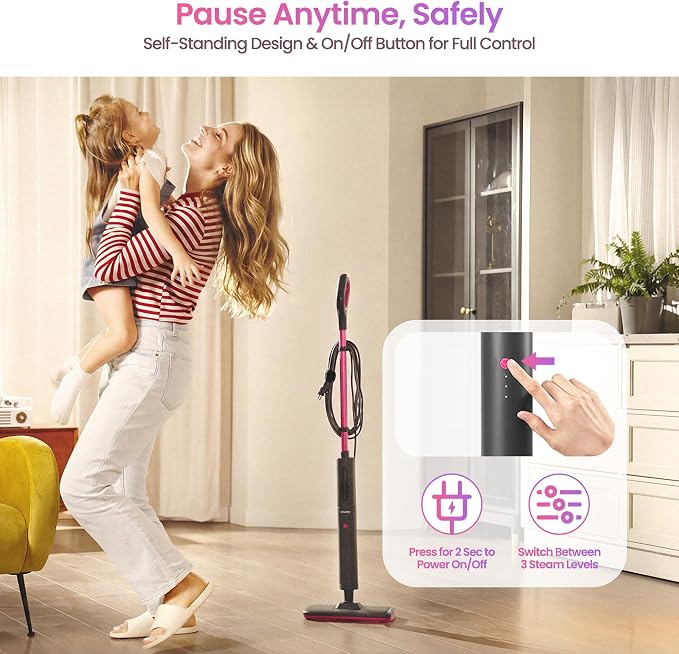 Schenley Lightweight Steam Mop for Hard Floors & Carpets | 3 Steam Modes, 10s Heat-Up, 248°F Steam, Up to 37 Min Steam Time, 20 ft Cord, Cord Wrap, Self-Standing, Chemical-Free