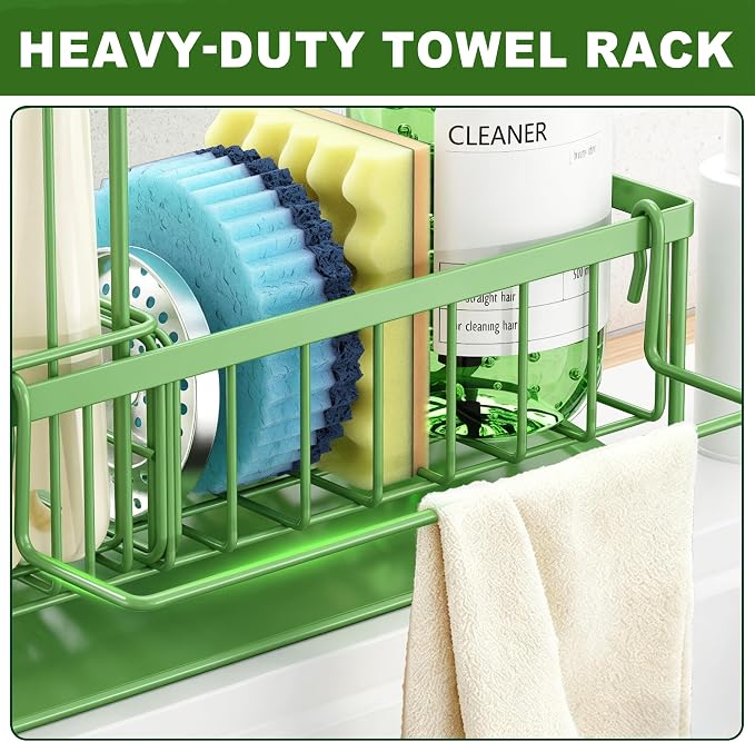 Sponge Holder for Kitchen Sink, Kitchen Sink Caddy, Kitchen Sink Sponge Holder, Dish Sponge Holder, Kitchen Sink Organizer for Sponge, Dish Brush, Scrubber(9.65" x 3.74" x 6.3", Avocado)