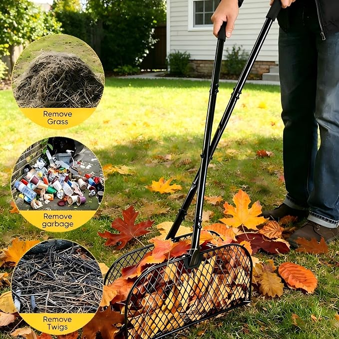 Long Handle Metal Leaf Grabber Rake, Lightweight Leaf Collector for Yard Work, No Bending, Easy Assembly, Labor-Saving Leaf Grabber for Lawn Shrub Debris, Grass & Yard Garbage Cleaning