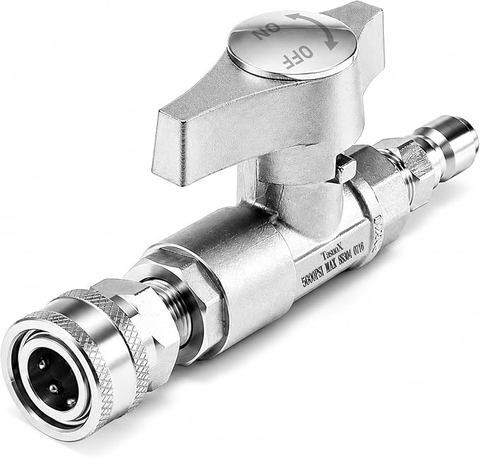 Ball Valve Pressure Washer– 3/8" Quick Connect Shut Off Valve for Power Washer Hose, 5000 PSI, Stainless Steel, Ideal for Fast Switching Between Surface Cleaner & Spray Gun