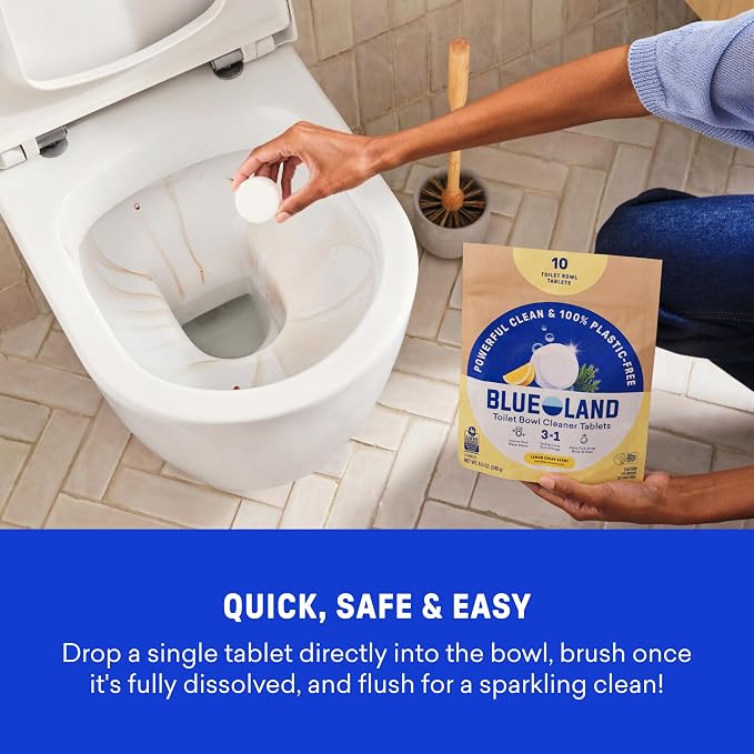BLUELAND Toilet Bowl Cleaner Tablets, 14 Count (Pack of 2), Lemon Cedar, Plastic-Free, No Harsh Chemicals, Plant-Based, Septic-Safe, Removes Lime, Rust, Hard Water and Toilet Ring Stains