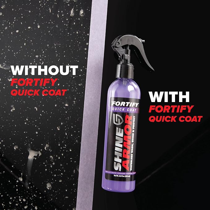SHINE ARMOR Fortify Quick Coat - 8oz Ceramic Waterless Detailer Spray | 3-in-1 Wash, Wax & Nano-Ceramic Coating | Mirror Shine, Zero Streaks, No Dust Residue | 6-12 Month Protection | Made in USA | 8 Fl Oz - Waterless Wash, Wax and SiO2 Sealant Adds Sl...
